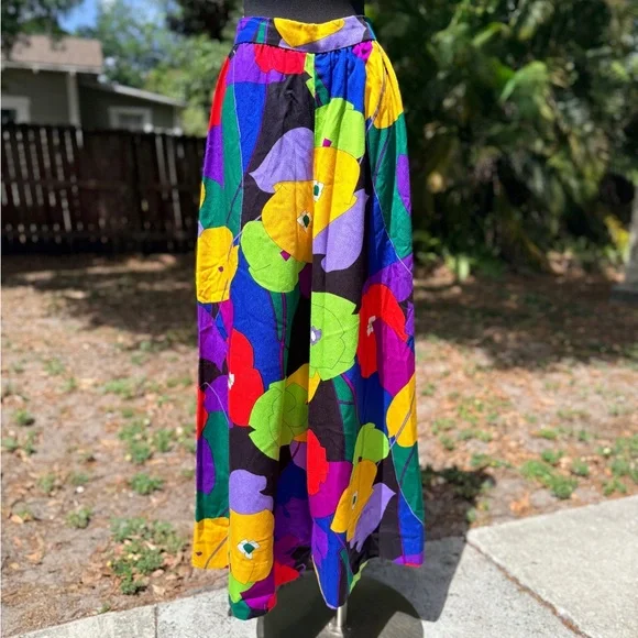 1960s 70s Handmade Day Flo Floral Barkcloth Palazzo Pants - Picture 2 of 13